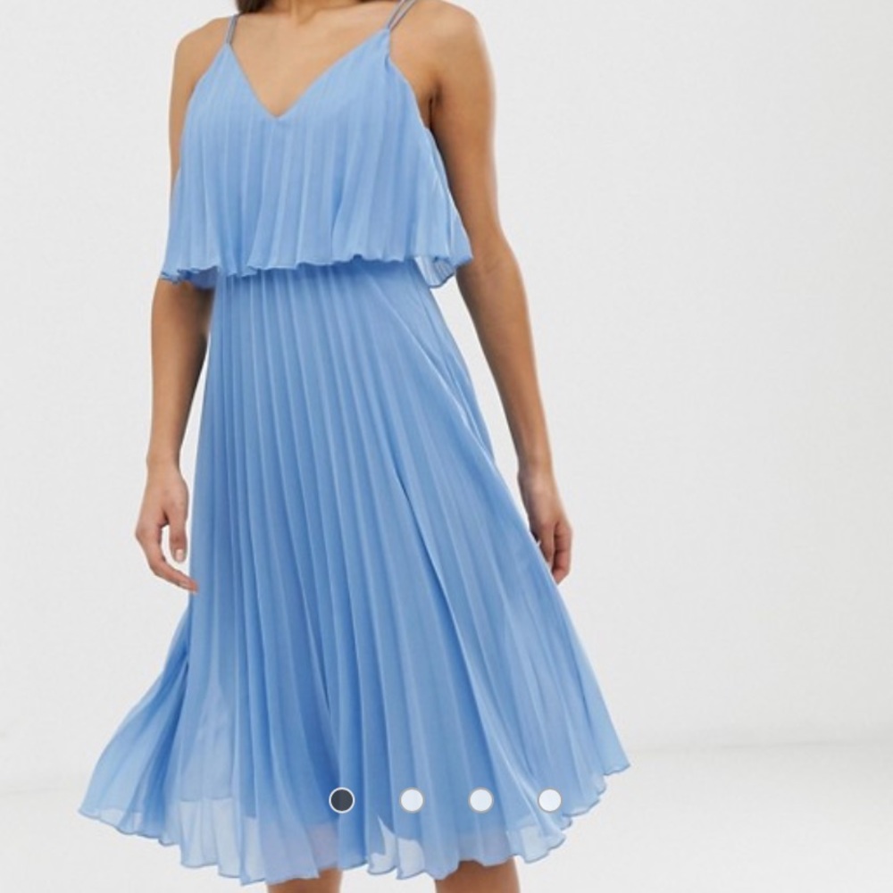 Asos NWT Blue Pleated Midi Dress Size 8